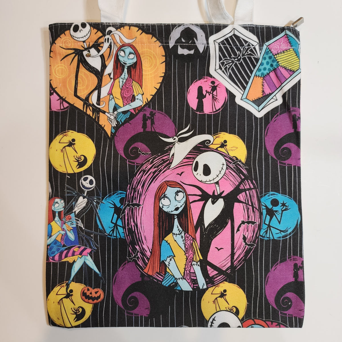 Jack & Sally Collage Canvas Tote - Zipper Closure