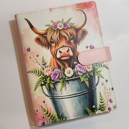 Highland Cow Floral Pail - A5 Binder