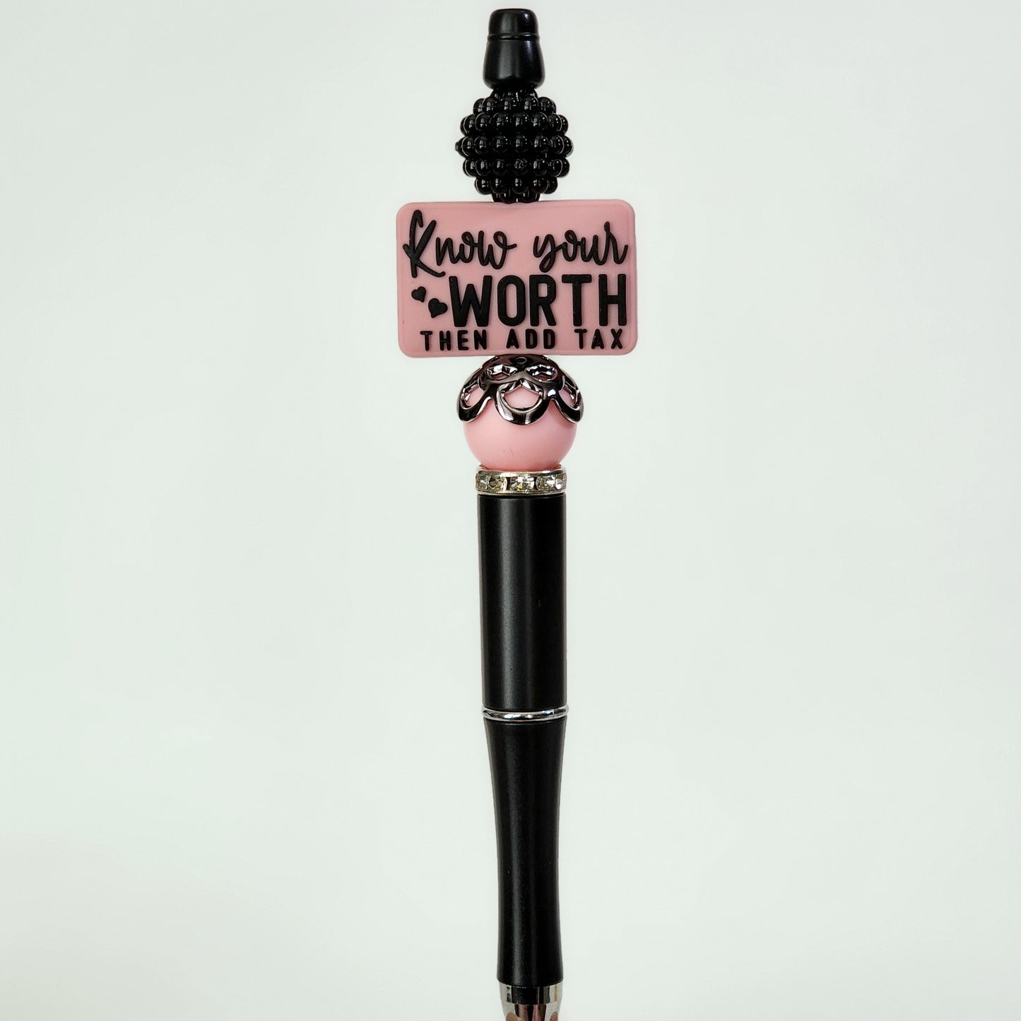 Know Your Worth, Then Add Tax Beaded Pen (Pink)