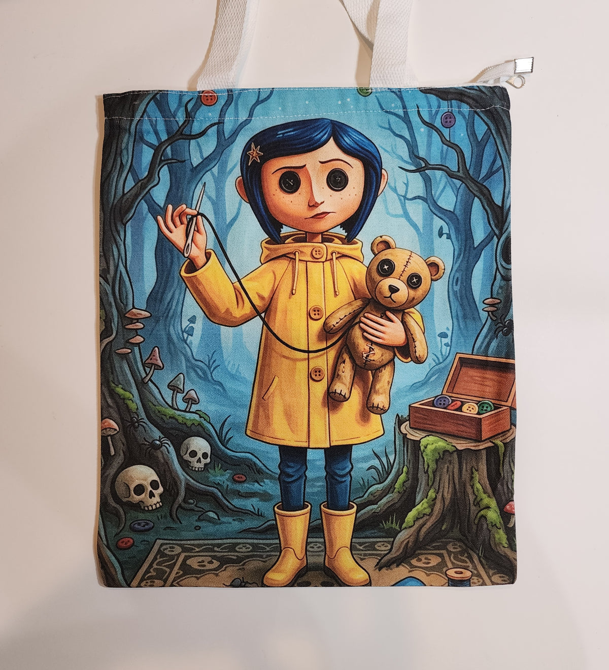 Coraline and Teddy - Canvas Tote Zipper Closure