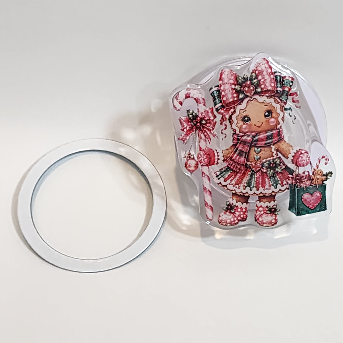 Gingerbread Girl with Candy Cane Magnetic Phone Holder