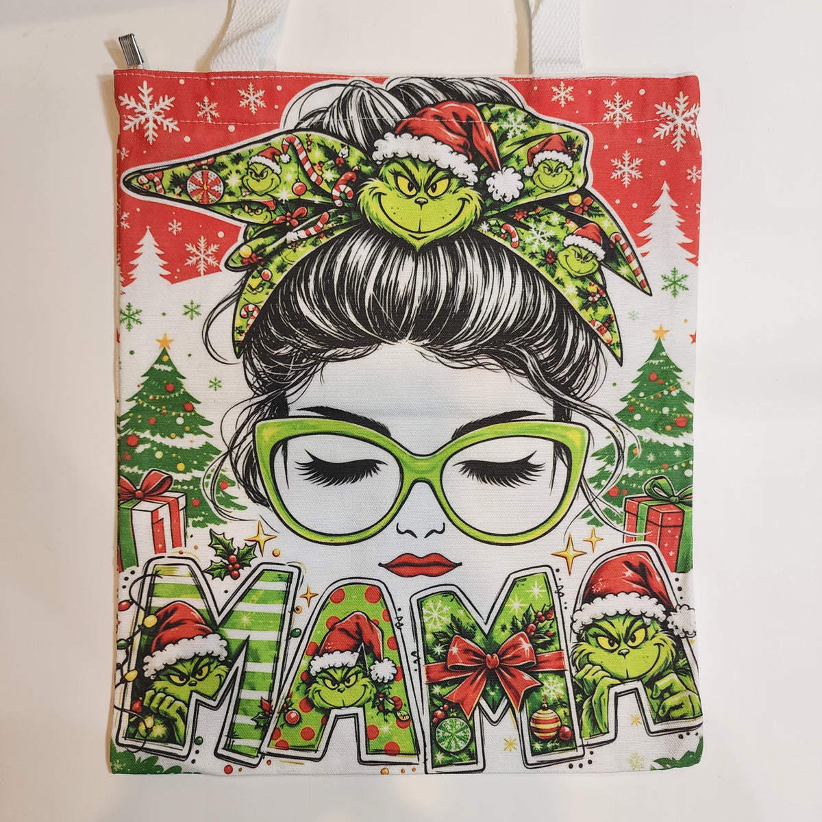 Mama Grinch - Canvas Tote Zipper Closure