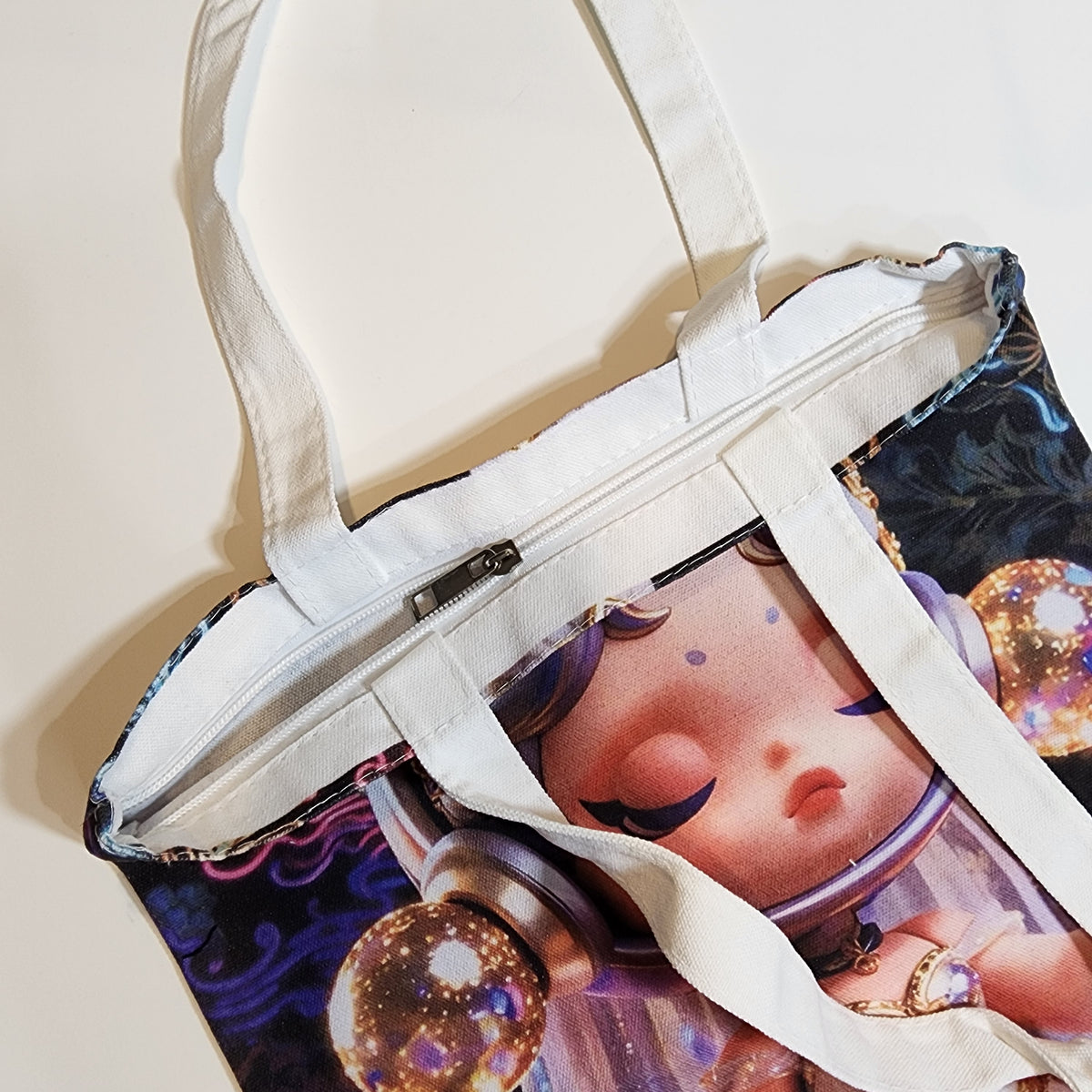 Shimmering Skullpanda - Canvas Tote Zipper Closure