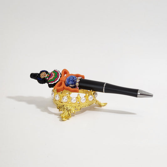 Folklorico Girl Beaded Pen Orange Bow