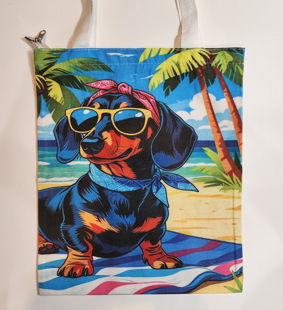 Dachshund by the Sea - Canvas Tote Zipper Closure