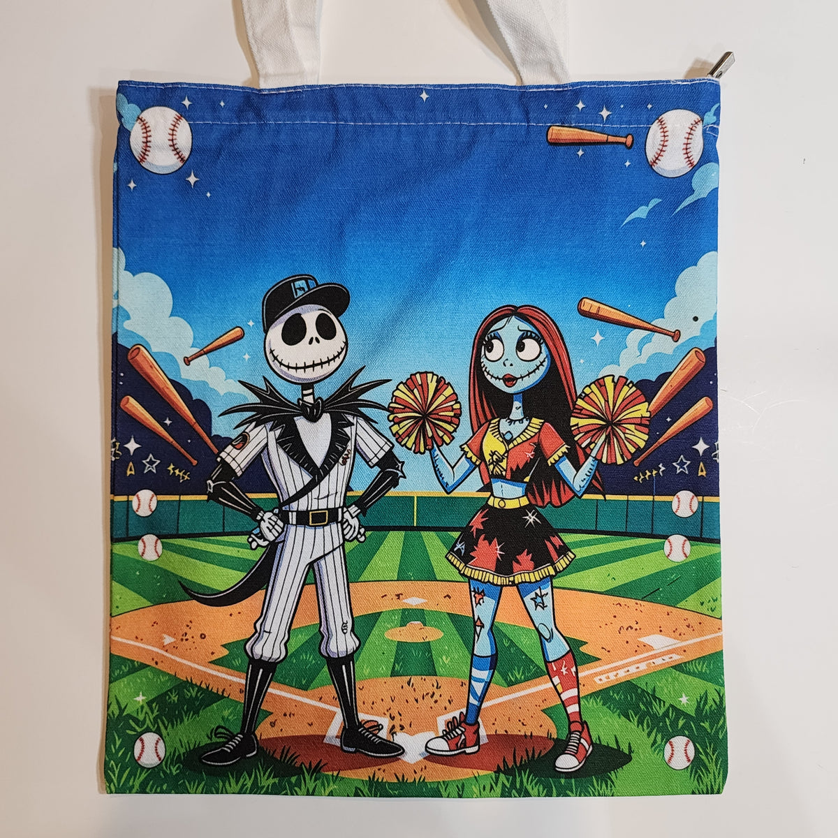 Jack & Sally Baseball - Canvas Tote Zipper Closure