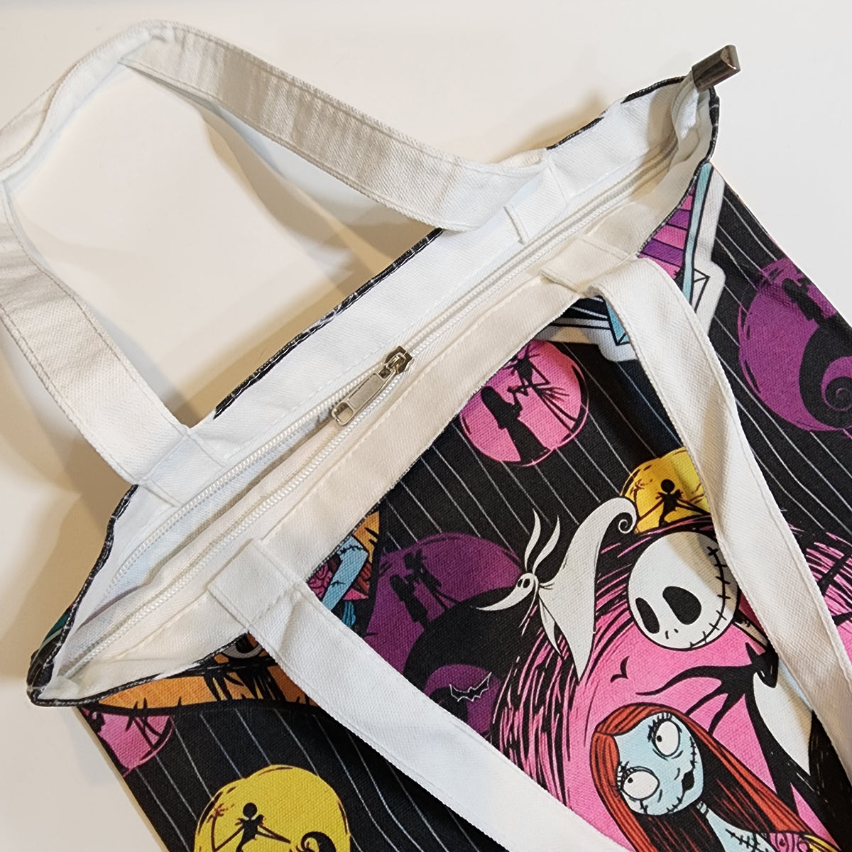 Jack & Sally Collage Canvas Tote - Zipper Closure