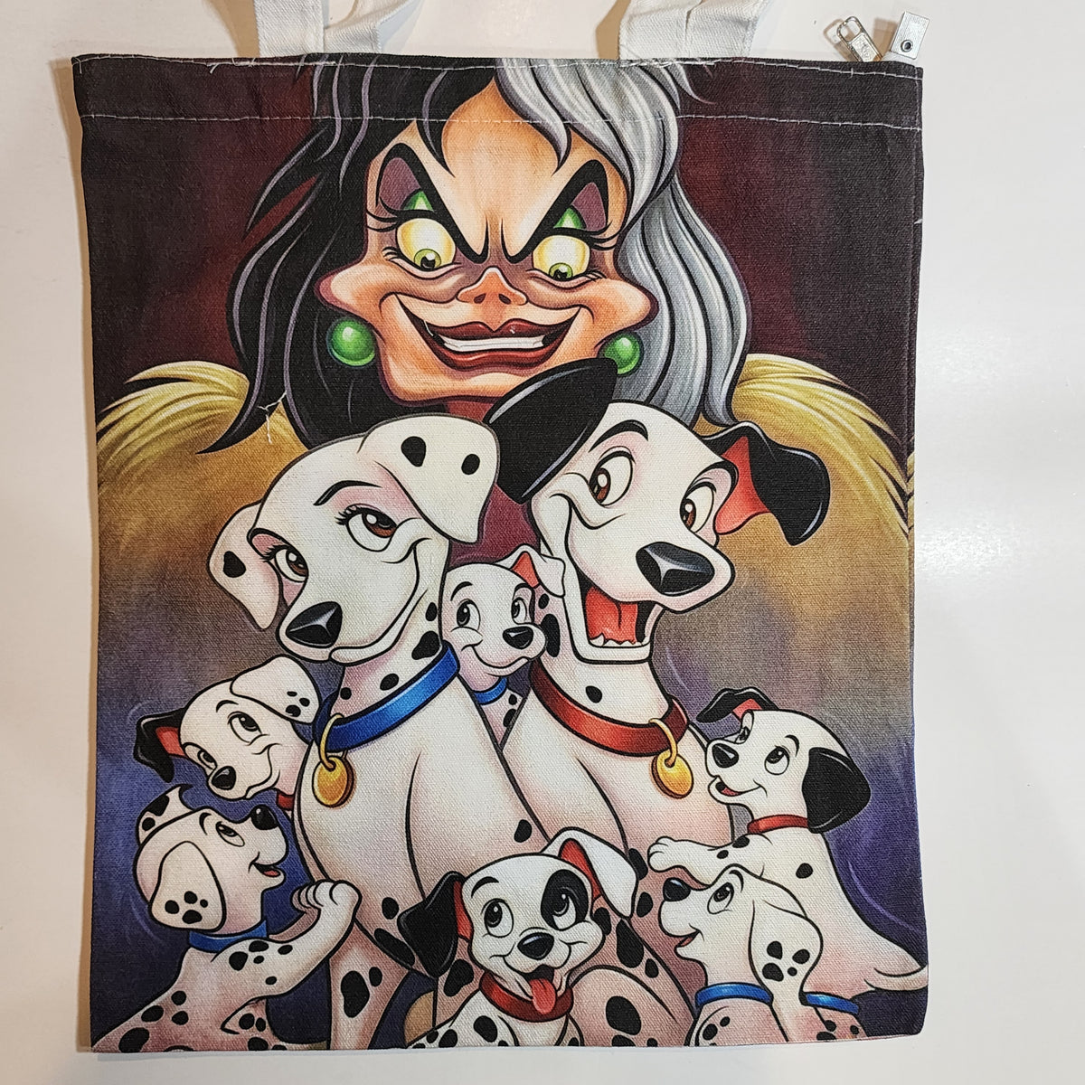 Dalmatians & Cruella de Vil - Canvas Tote Zipper Closure