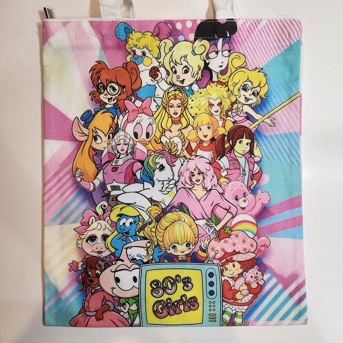80s Girls Cartoons - Canvas Tote Zipper Closure