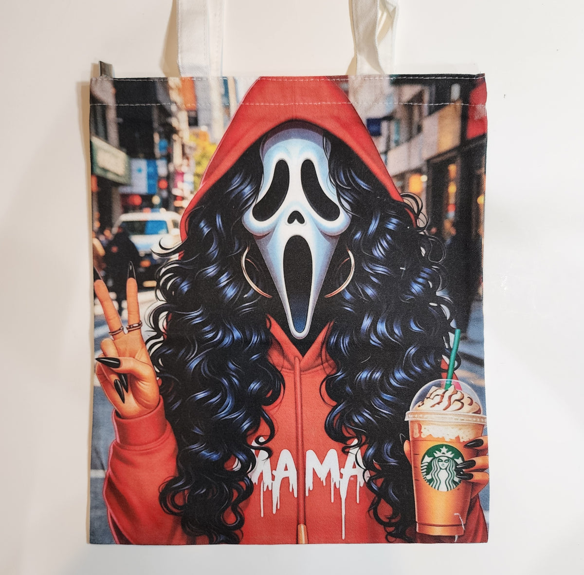 Ghost Face Mama - Canvas Tote Zipper Closure