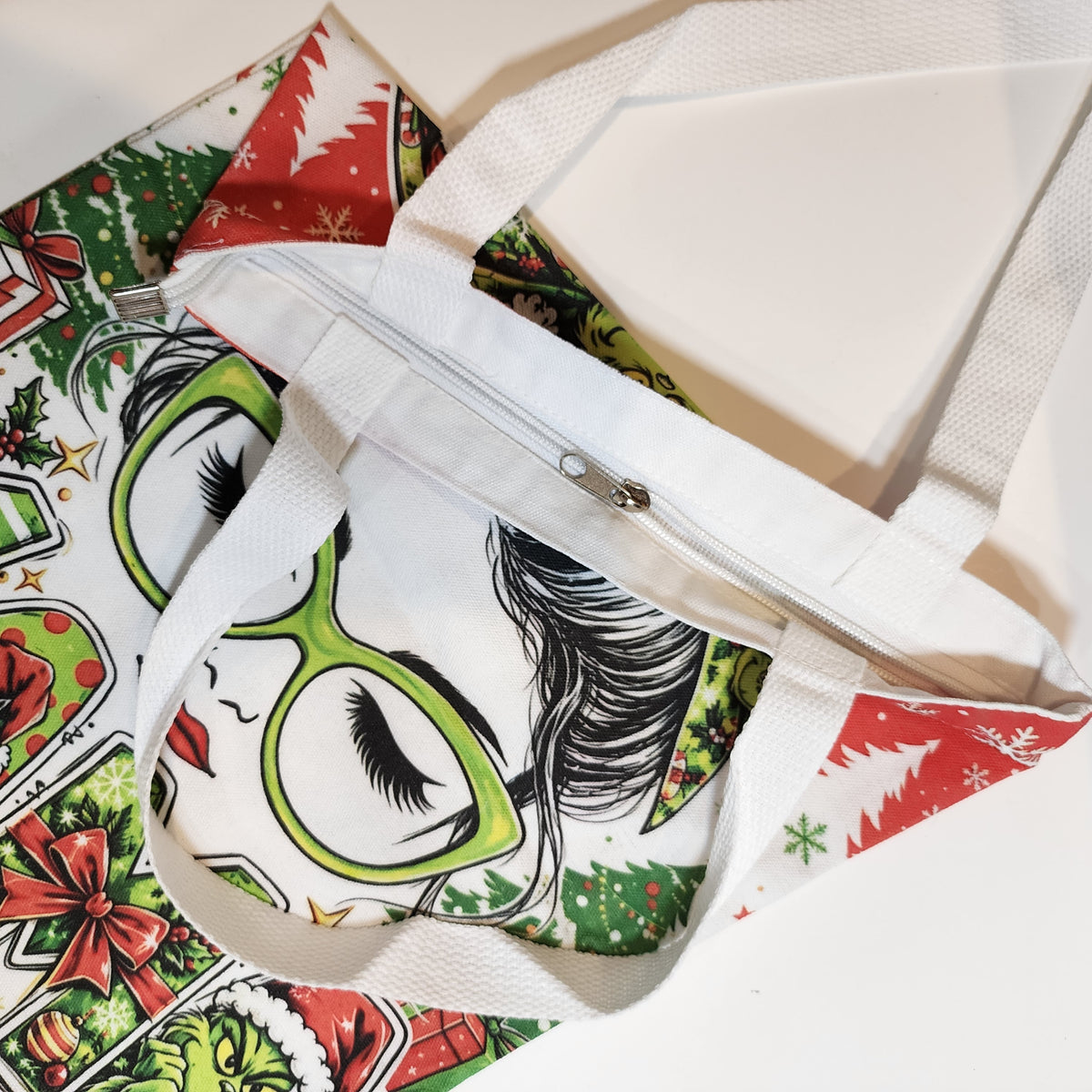 Mama Grinch - Canvas Tote Zipper Closure