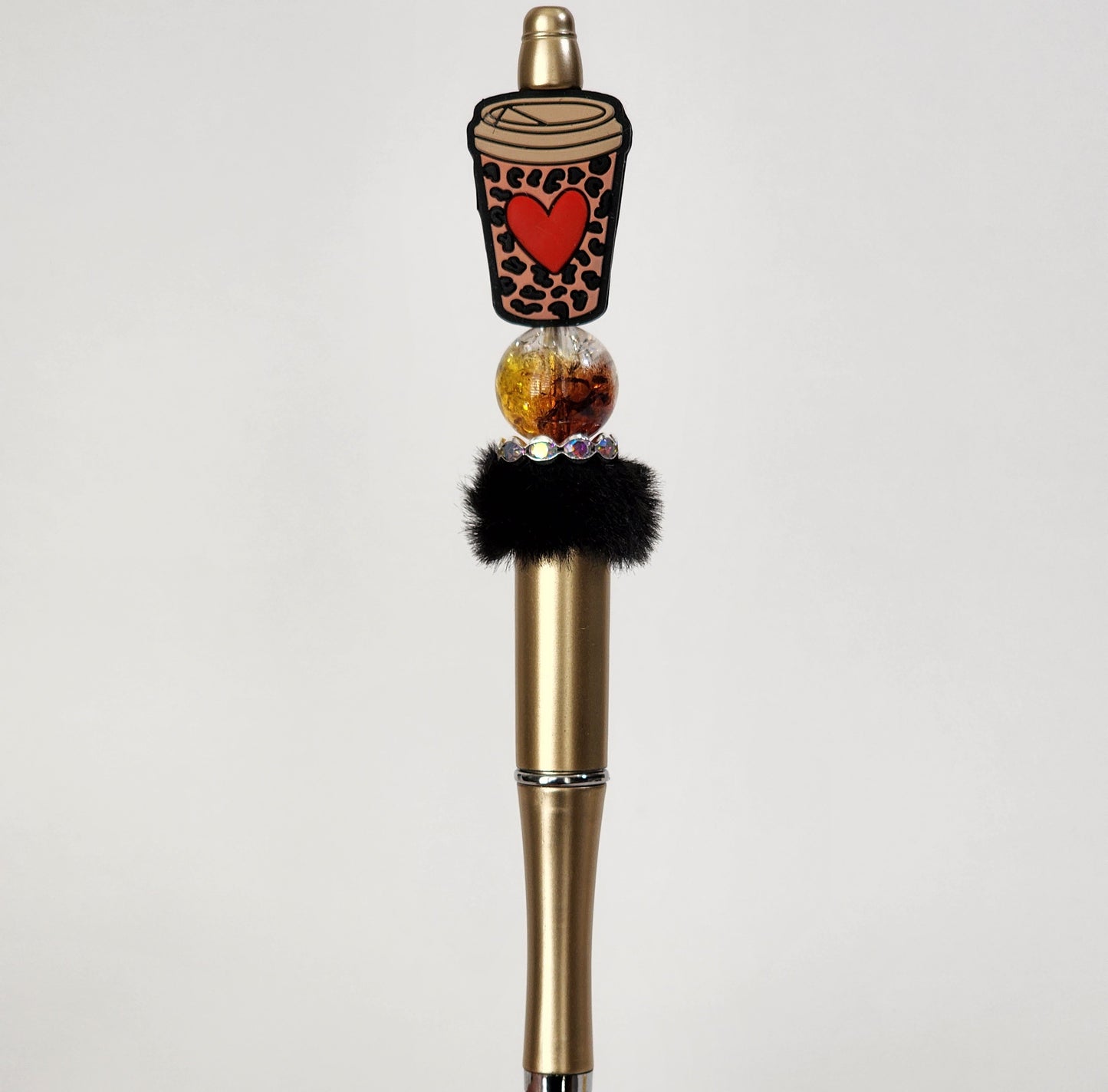 Animal Print Red Heart Coffee Beaded Pen