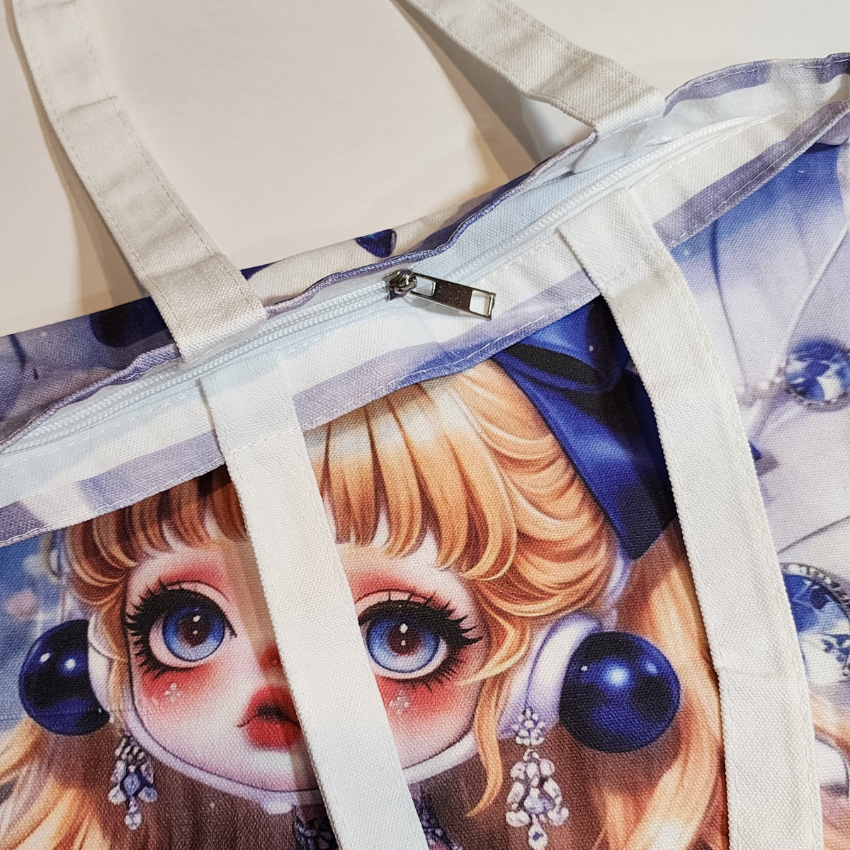 Skullpanda Bejewled - Canvas Tote Zipper Closure