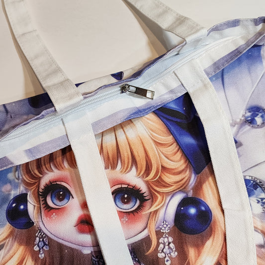 Skullpanda Bejewled - Canvas Tote Zipper Closure