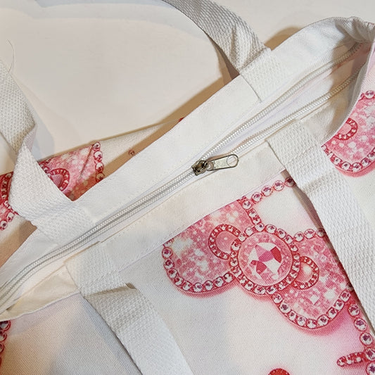 HK Pink Gems - Canvas Tote Zipper Closure