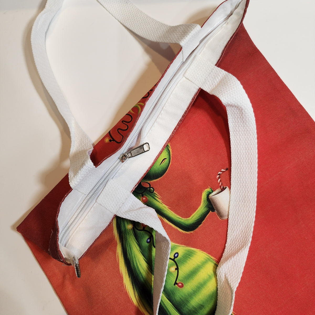 Tangled Grinch - Canvas Tote Zipper Closure
