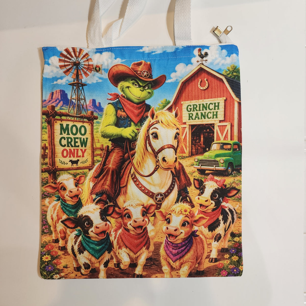 Grinch Moo Crew - Canvas Tote Zipper Closure