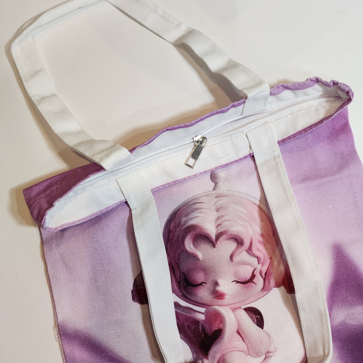 Skullpanda Lavender Dream - Canvas Tote Zipper Closure