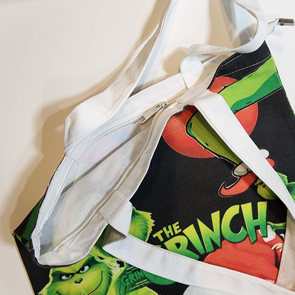 Grinch Collage - Canvas Tote Zipper Closure