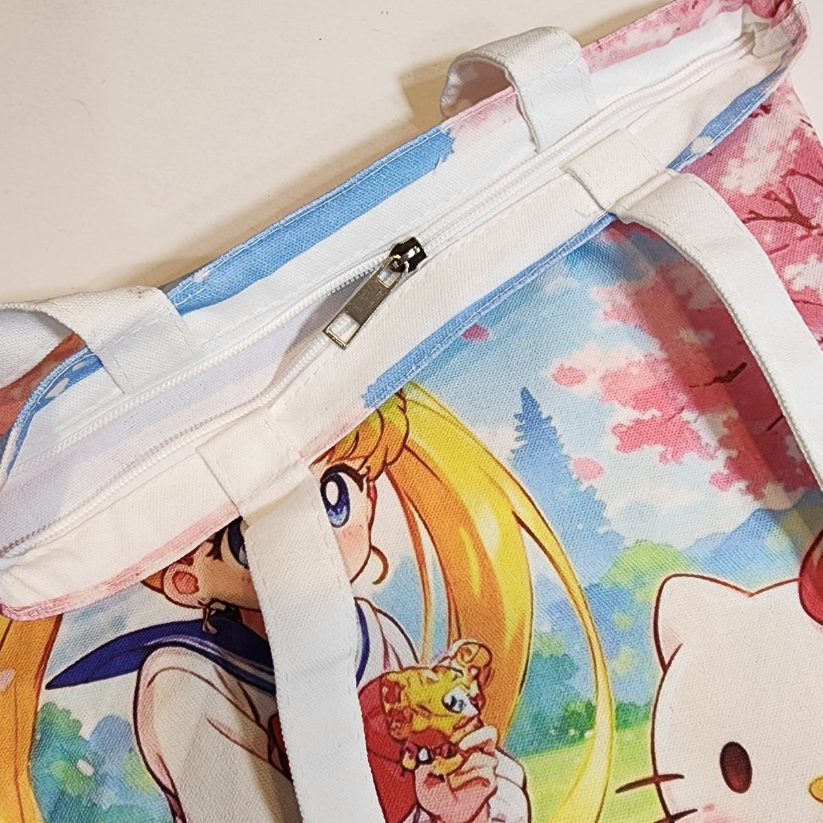 HK & Sailor Moon - Canvas Tote Zipper Closure