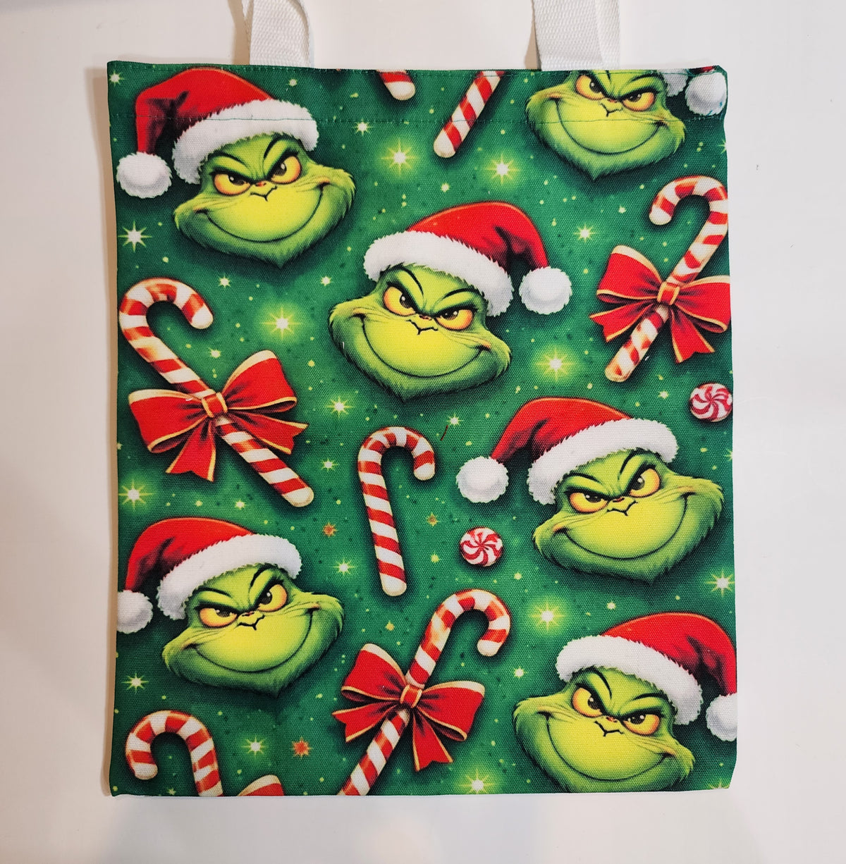 Grinch & Candy Canes - Canvas Tote Zipper Closure