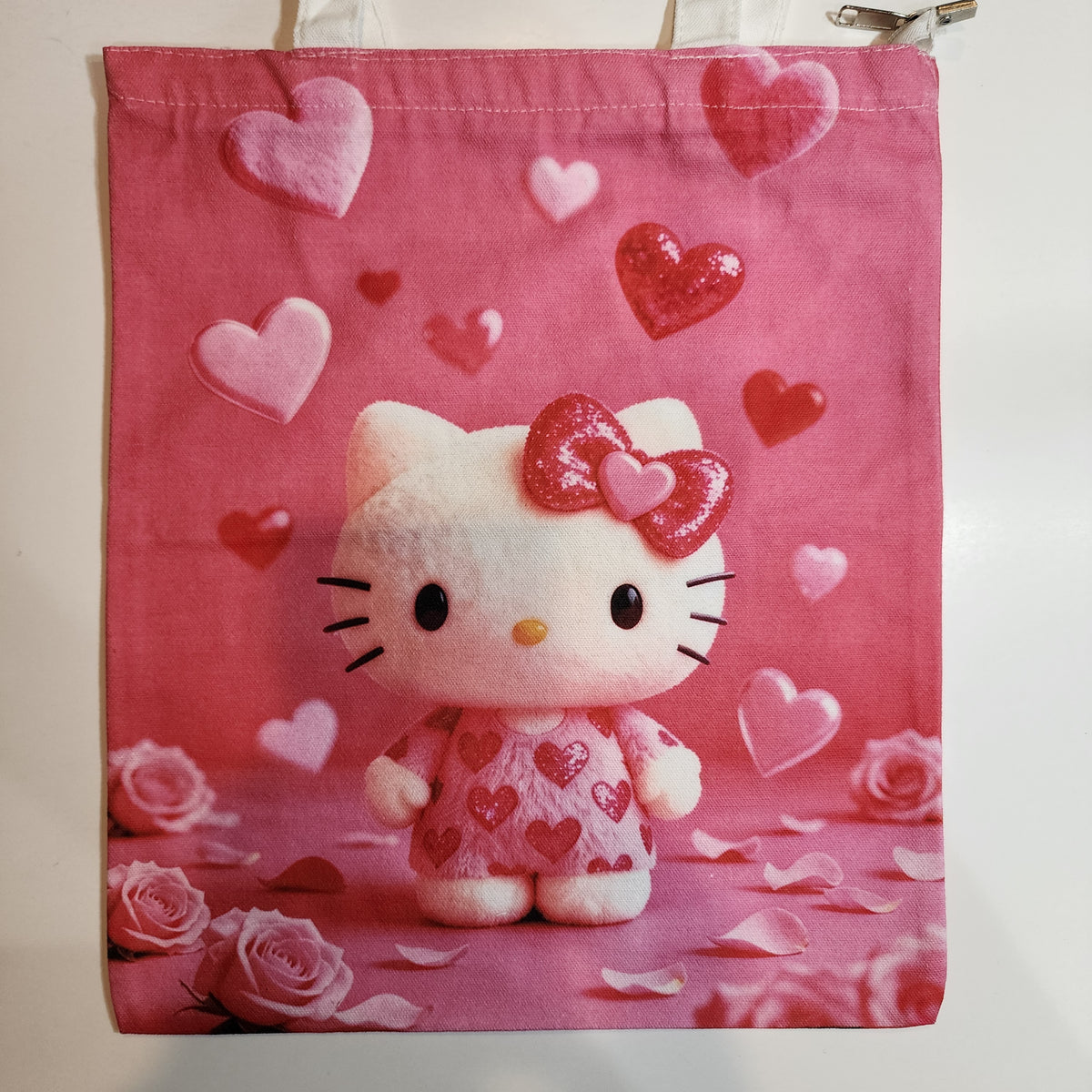 HK Hearts & Roses - Canvas Tote Zipper Closure