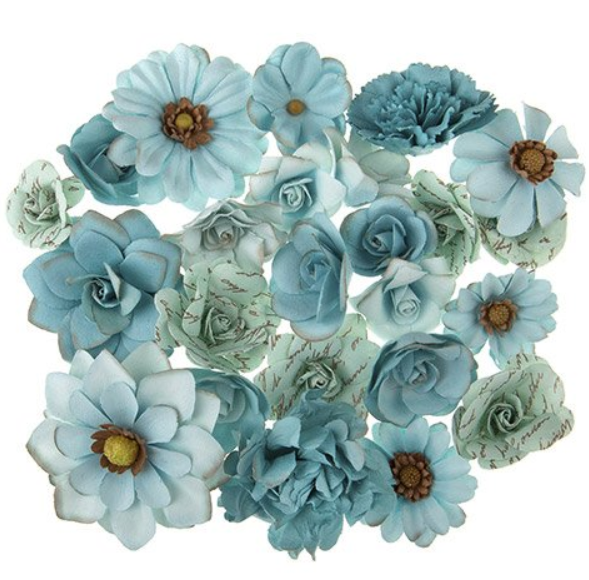 Darice Mulberry Print Floral Embellishment: Blue, 24 pieces