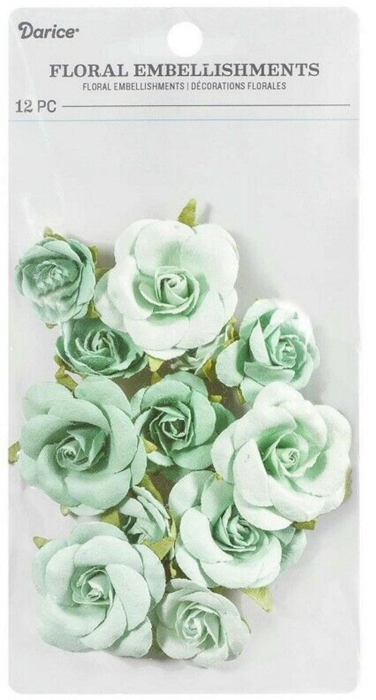 Darice Sweet Water Roses Mint Green 12/pk